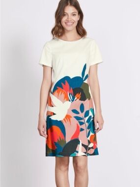 Boden Cream Shift Dress with Bold Multicolor Botanical Print